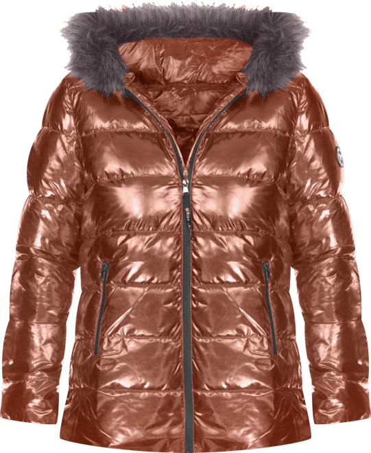 Women's Metallic Puffer Coat With Hoodie