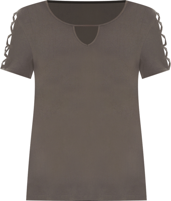 Women's Keyhole Neck Cutout Short Sleeve Top