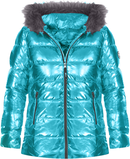 Women's Metallic Puffer Coat With Hoodie