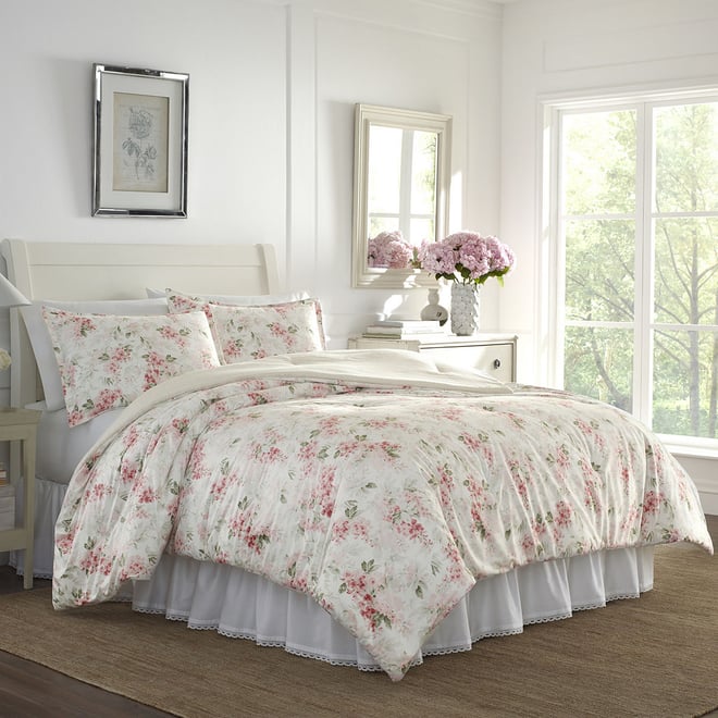 Laura Ashley Wisteria Floral Midweight Comforter, Color: Blush