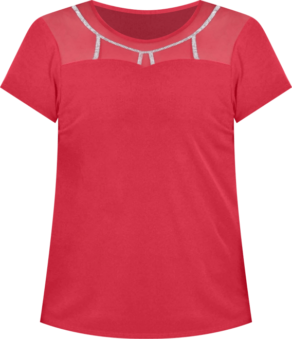 Plus Size Short Sleeve Knit Top with Mesh Yoke and Stone Detail