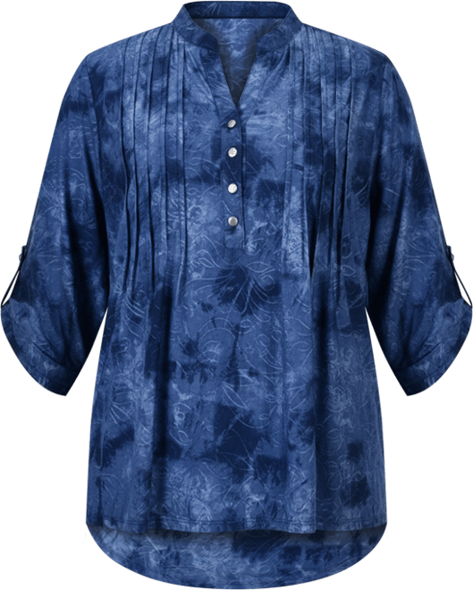 Plus Size 3/4 Roll Tab Sleeve Y-Neck Top