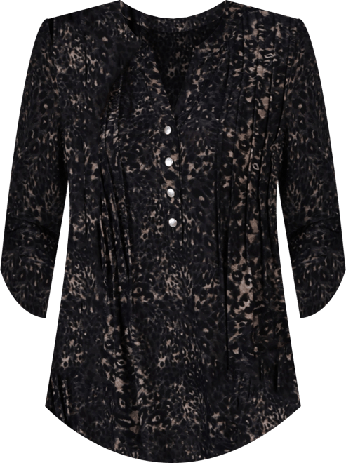 Women's 3/4 Roll Tab Sleeve Y-neck Top