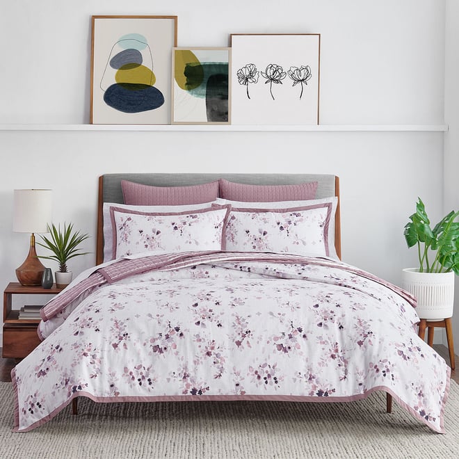 Fieldcrest Watercolor Floral 3-Pc. Floral Comforter Set | Purple | King | Bedding Sets Comforter Sets