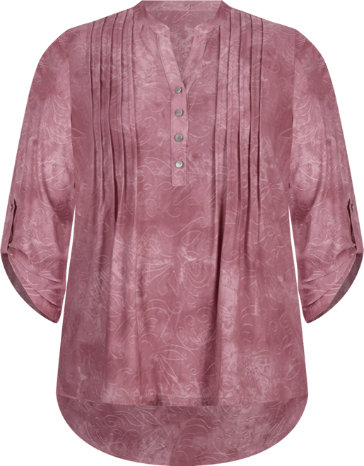 Plus Size 3/4 Roll Tab Sleeve Y-Neck Top