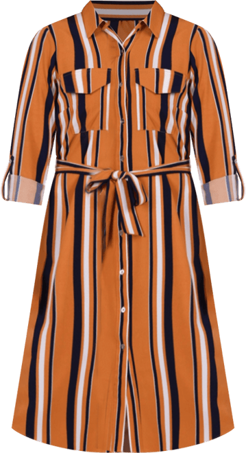 Petite Striped Roll Tab Shirt Dress
