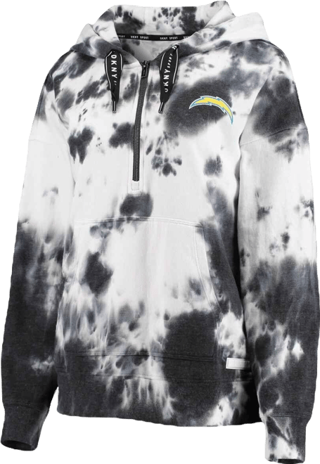 Women's  Sport White and Black Los Angeles Chargers Dakota Oversized Tie-Dye Half-Zip Hoodie