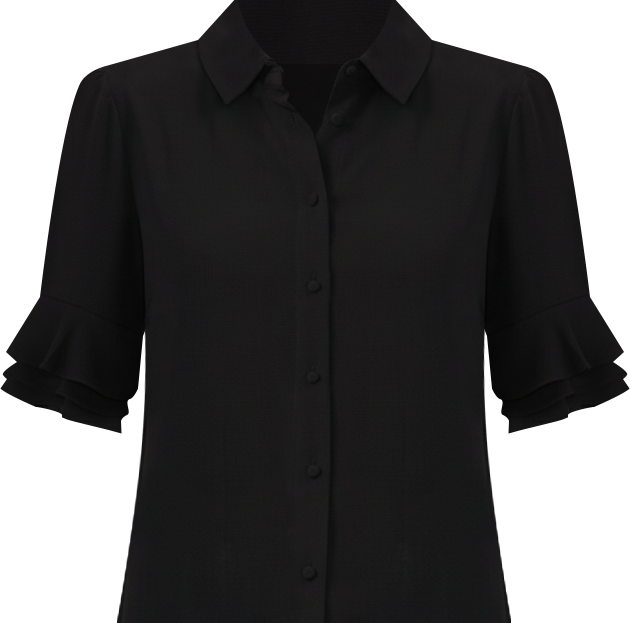 Women's Button-Front Ruffled 3/4-Sleeve Blouse