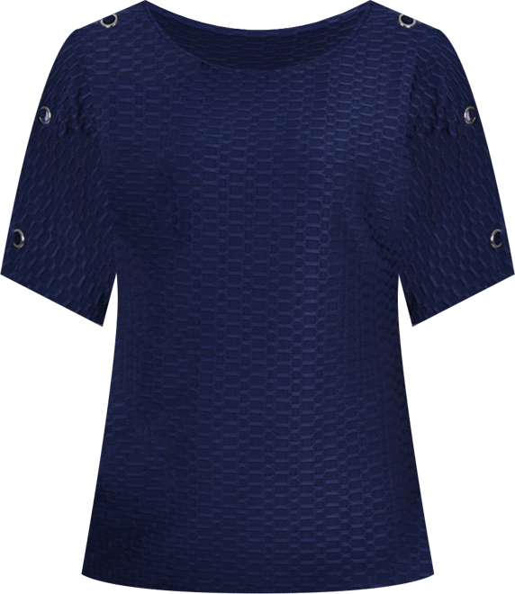 Women's Short Sleeve Honeycomb Textured Grommet Top