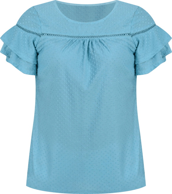 Petite Short Double Flutter Sleeve Swiss Dot Top