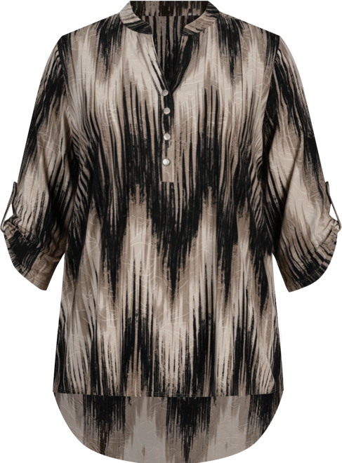 Plus Size 3/4 Roll Tab Sleeve Y-Neck Top