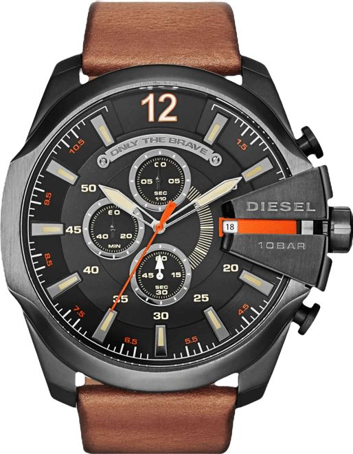 Men's Only The Brave Brown Leather Strap Watch 51x59mm