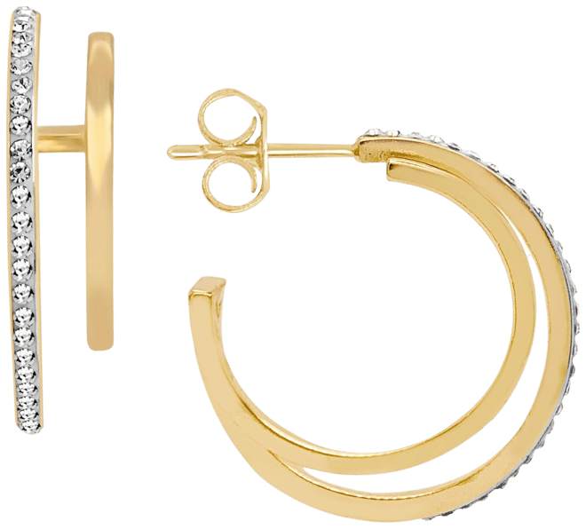 Crystal Double Row C-Hoop Post Earrings