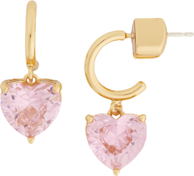 Gold-Tone Heart Charm Huggie Hoop Earrings