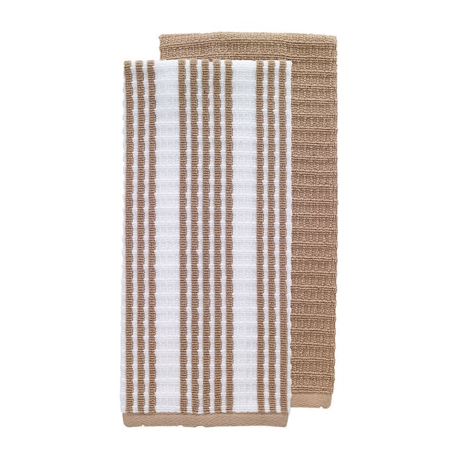RITZ T-fal Sand Solid and Stripe Cotton Waffle Terry Kitchen Towel