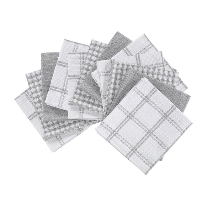 T-Fal Gray Coordinating Flat Waffle Weave Cotton Dish Cloth Set of 12
