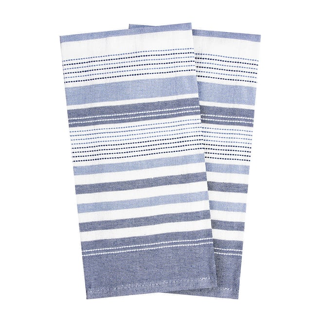 RITZ T-fal Blue Solid and Stripe Cotton Waffle Terry Kitchen Towel