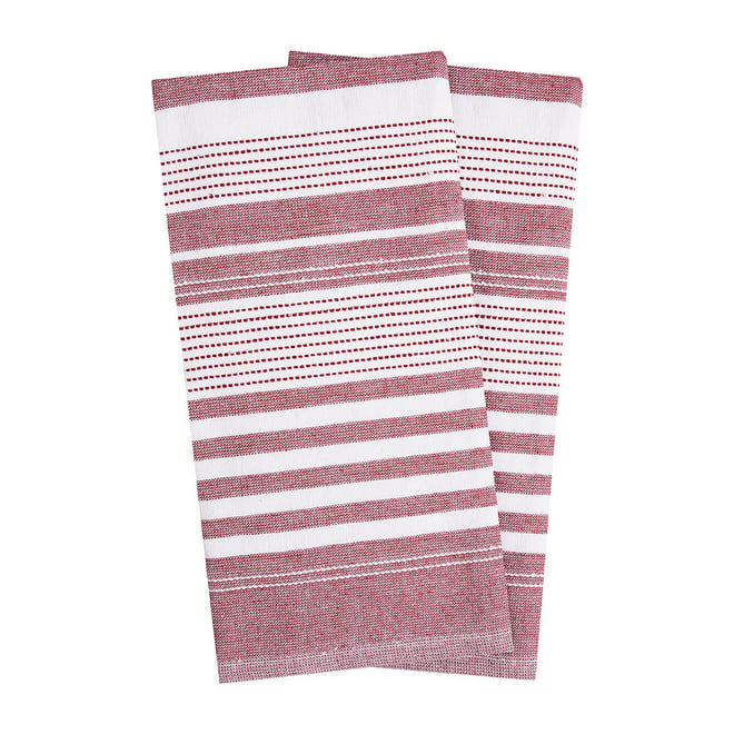 RITZ T-fal Red Solid and Stripe Cotton Waffle Terry Kitchen Towel