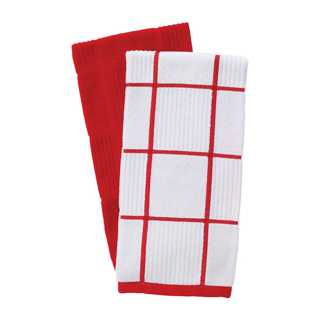 RITZ T-fal Red Solid and Stripe Cotton Waffle Terry Kitchen Towel