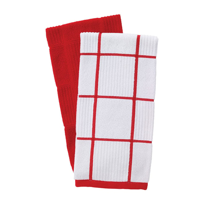 T-Fal Dual Terry Stripe Kitchen Towel, 2 Piece Set, Paprika