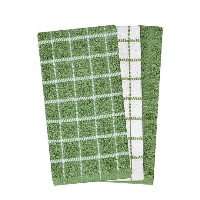 T-fal Green Plaid Solid and Check Parquet Woven Cotton Kitchen