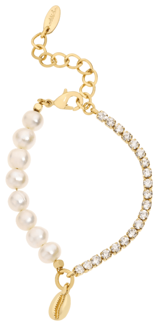 Cowrie Shell, Cultivated Freshwater Pearl Glass Bracelet