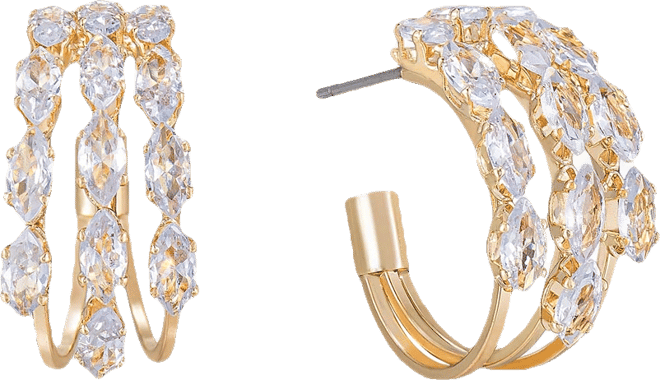 18K Gold Multi-Crystal Huggie Women's Hoop Earrings