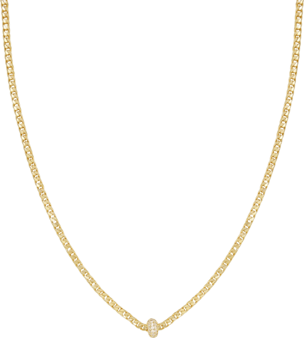 Simple Flat Chain and Crystal Bead Necklace