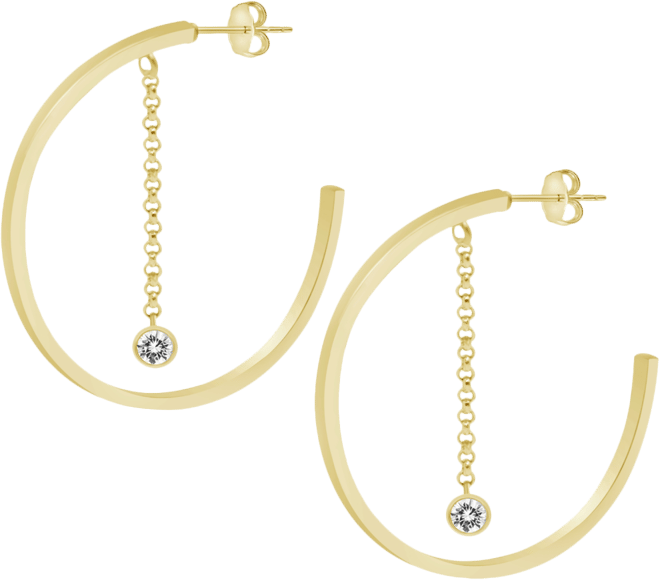 Cubic Zirconia Drop in C Hoop Earring in Gold Plated