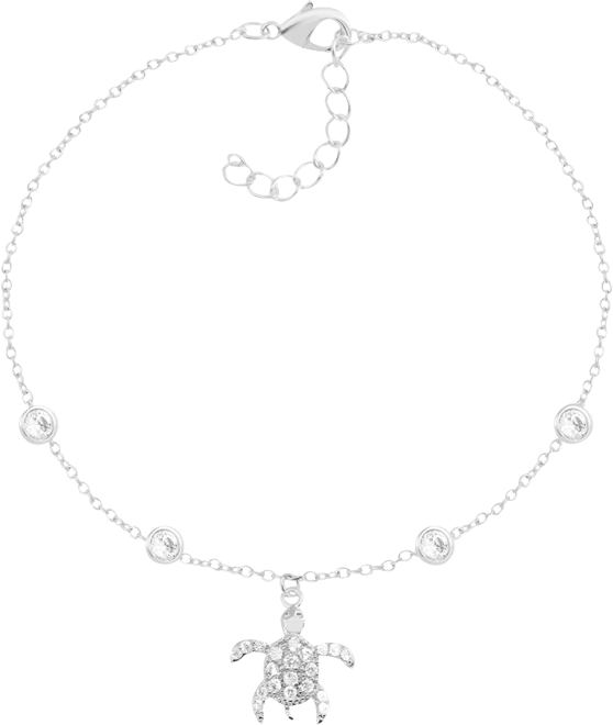 Crystal Sea Turtle Anklet in Silver-Plate
