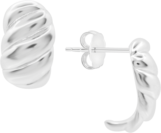 High Polished Puff Twist J Hoop Post Earring in Silver Plate or Gold Plate