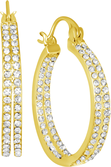 Crystal Small Double Hoop Earrings in Silver-Plate or Gold Plate, 1"