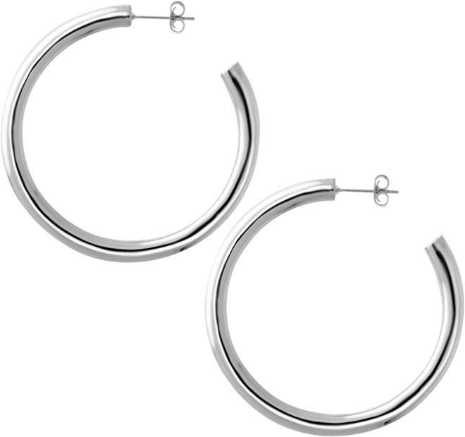 Medium Tube C Hoop Earring in 18K Gold Plate or Silver Plate