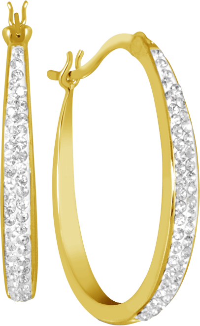 Crystal Tapered Hoop Earrings in Silver-Plate, 1.2"