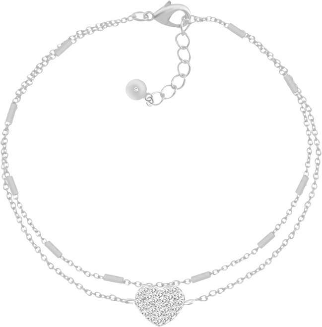 Double Row Clear Cubic Zirconia Heart Anklet in Silver Plate