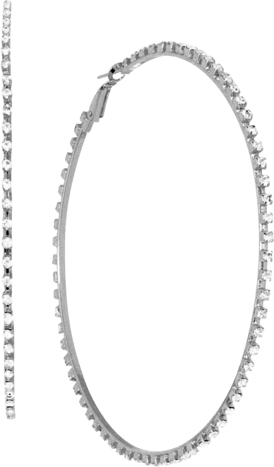 Cubic Zirconia Large Skinny Hoop Earrings, 3.54" in Silver and Gold Plate