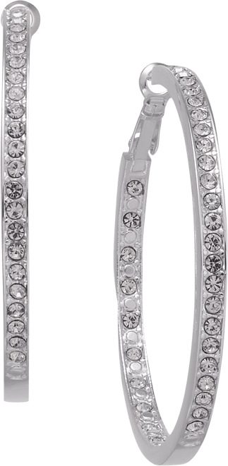 Large Crystal Inside Out Medium Hoop in Silver Plate Earrings