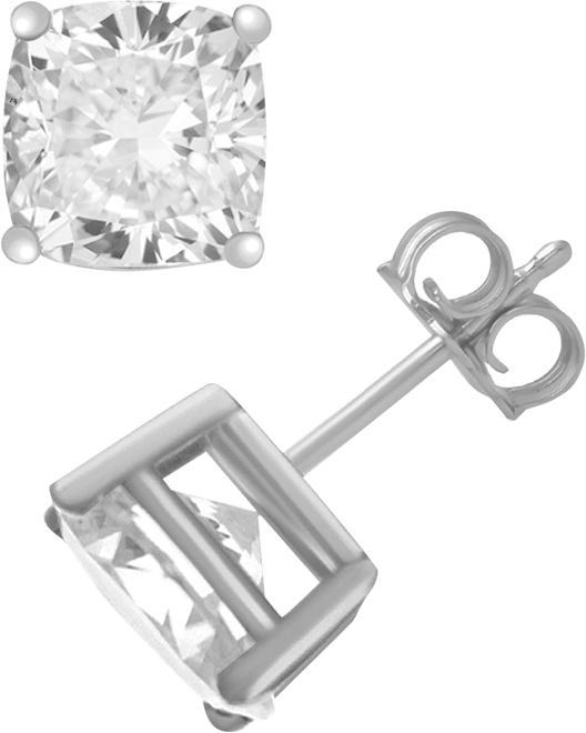 Cubic Zirconia Cushion Stud Earrings in Silver and Gold Plate