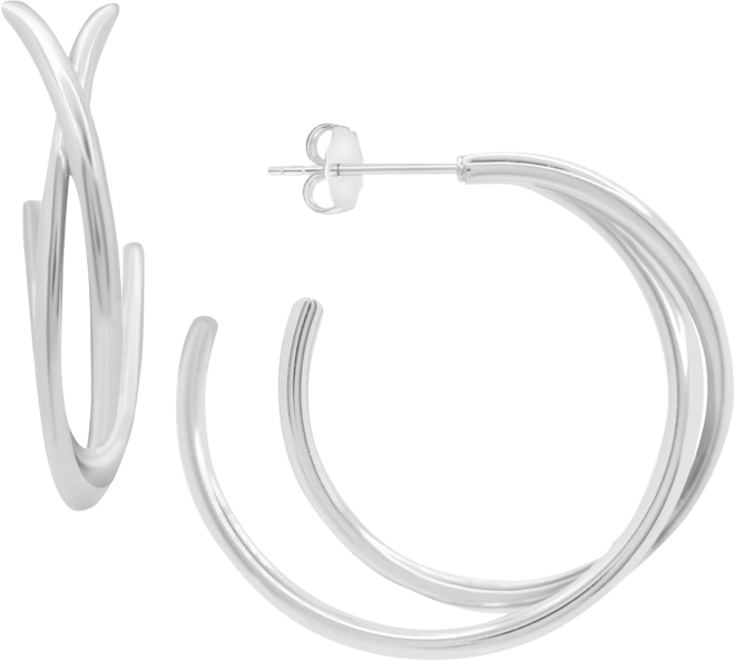 High Polished Crossover C Hoop Post Earring in Silver Plate or Gold Plate