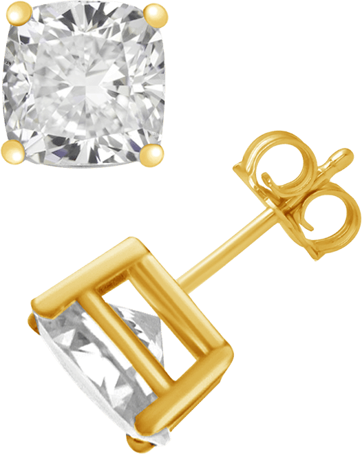 Cubic Zirconia Cushion Stud Earrings in Silver and Gold Plate