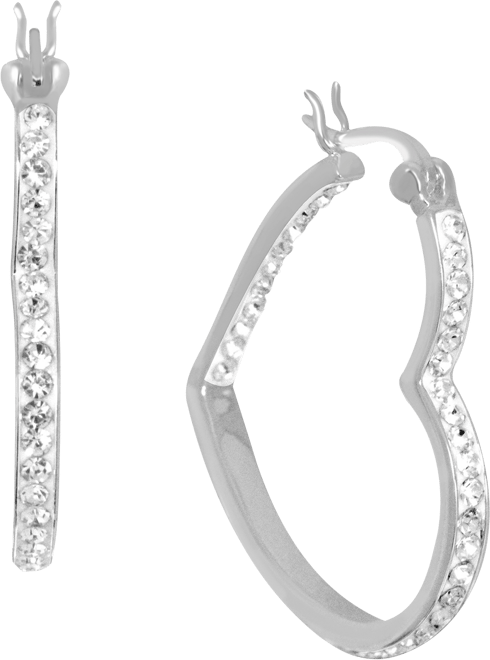 Crystal Heart Hoop Earrings in Silver-Plate