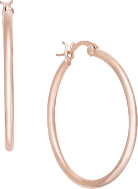 Silver Plated Polished Tube Medium Hoop Earrings