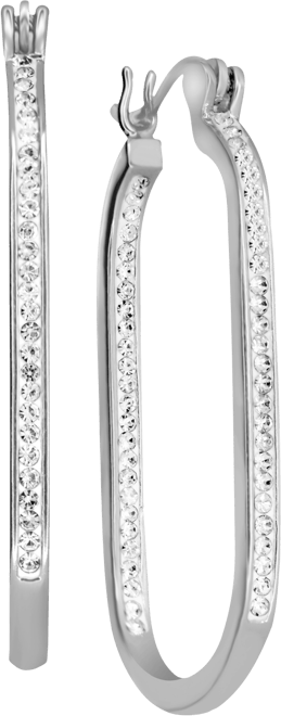 Crystal In & Out Oblong Hoop Earrings in Silver-Plate