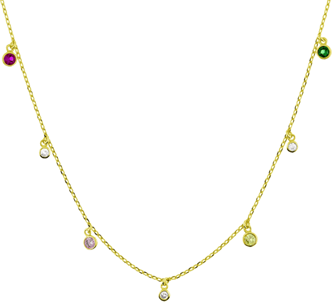 Multi Channel Color Stone Drop Necklace, Gold Plate 16"+2" extender