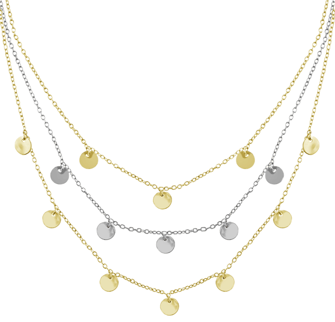 And Now This Triple Row Chain 16+2in Necklace with Disc Drops in Gold Plate or Two Tone Silver Plate