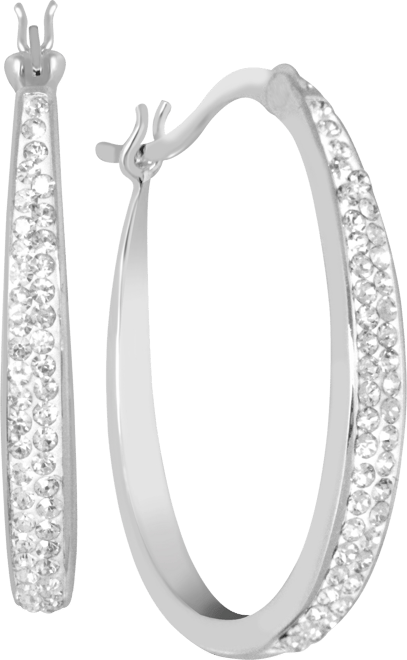 Crystal Tapered Hoop Earrings in Silver-Plate, 1.2"