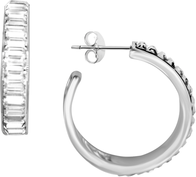 Crystal Baguette Small 1" Hoop Earrings