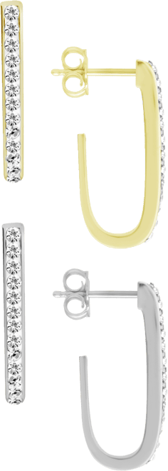 Crystal Duo J-Hoop Earrings in Silver Plate and Gold Plate