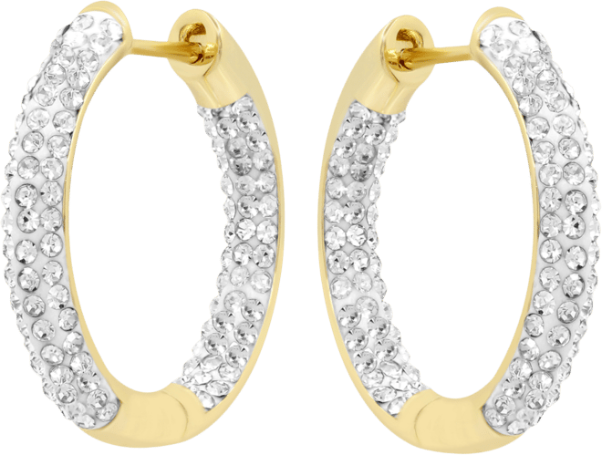 High Polished Hinged Crystal Pave Hoop Earring, Gold Plate and Silver Plate