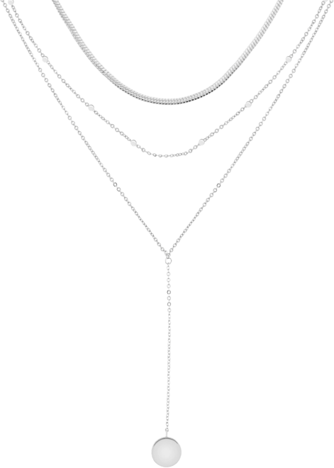Triple Chain 15" Layered Y-Necklace in Silver Plate